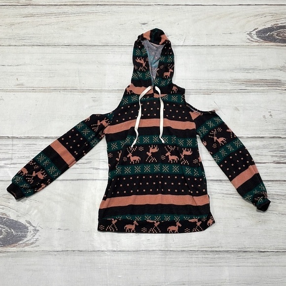 Miss U Sweater Christmas Womens Small Black Green NWT Winter Cold Shoulder Knit - Picture 10 of 13